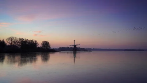 Frozen Dutch dawn Stock Footage 230417981