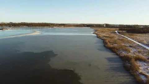 Frozen Ega Engso Lake and Snowy Wetlands Near Aarhus, Denmark Stock Footage 346344888