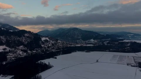 Frozen fields near mountain river Stock Footage 329491746