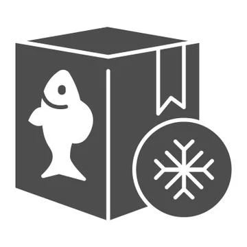 Frozen fish in box solid icon, Fishing concept, Refrigerator container for 스톡 일러스트