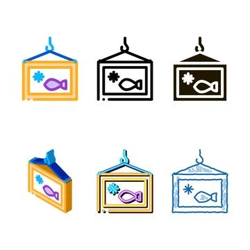 Frozen fish box styleset icon vector outline 스톡 일러스트