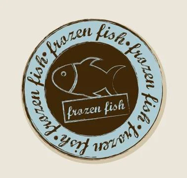 Frozen fish label over beige background. vector illustration Illustrazione stock
