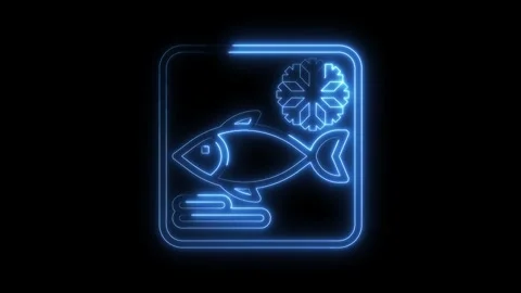 Frozen fish neon icon animation for food storage guidelines and seafood concepts Stock Footage 322970331