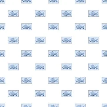 Frozen fish rectangular pattern seamless on white background Stock Illustration