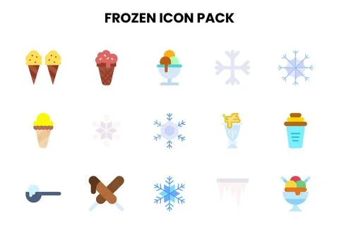 Frozen Flat Set Icons Pack Stock Illustration