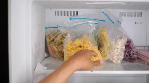 Frozen food storage in a kitchen freezer Stock Footage 341997392