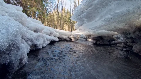 Frozen forest stream in winter Stock-Footage 87448680