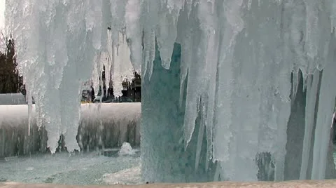 Frozen fountain in the park Stock Footage