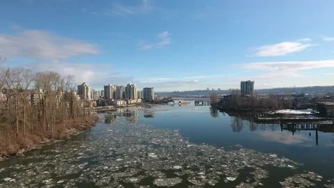 Frozen Fraser River, Canada Stock Footage 254516170