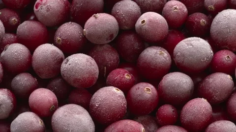 Frozen frosted cranberries full frame background texture rotating closeup. Stock Footage 342276677