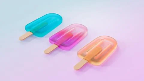 Frozen fruit popsicles on gradient background, 3d minimal render Stock Illustration