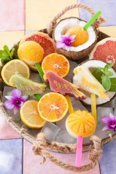 Frozen fruit popsicles Stock Photos
