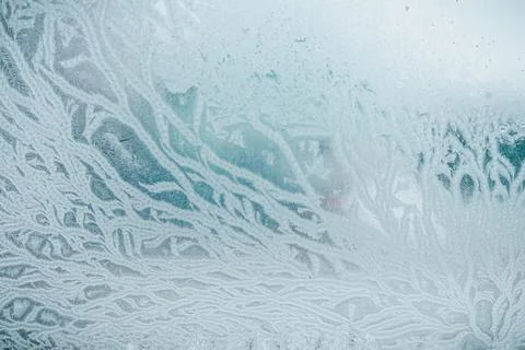 Frozen glass window with vegetable pattern Stock Photos
