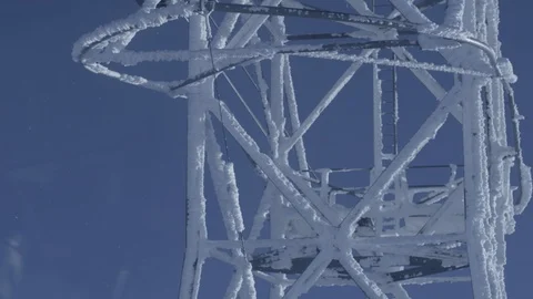 frozen gondola ropeway mast in titlis | Stock Video | Pond5