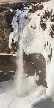 Frozen Haifoss cascade Stock Photos