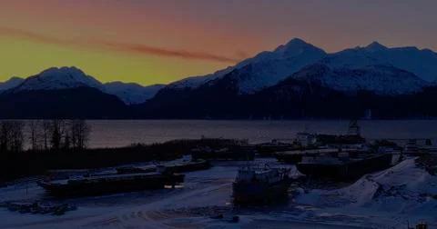 Frozen harbor in Alaska Stock Photos