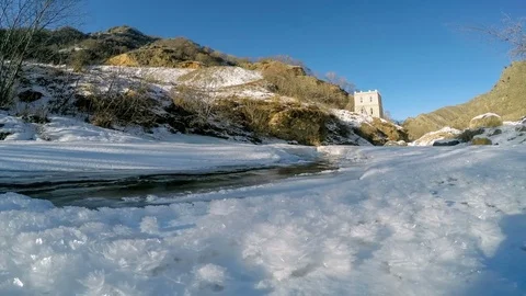 Frozen Hasaud River in the Valley of Narzan in the Elbrus region, Northern .. Video stock 74726369