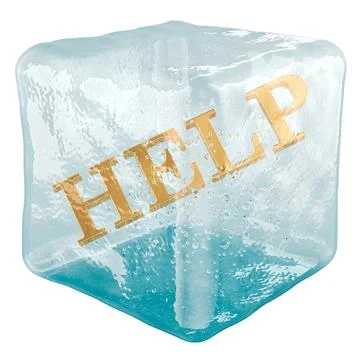 Frozen Help, help word trapped inside ice cube. 3D rendering Stock Illustration