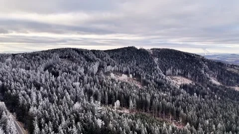 Frozen Hill View. Winter Scenery Showcasing Rolling Ridges And Sparse Clearings Stock Footage 342403379