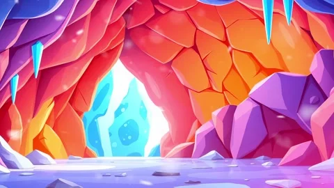 Frozen Ice Cave: Cartoon Winter Cave Scene Video stock 308847242
