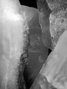 Frozen Ice Passage Between Crystal Blocks Macro Stock Photos
