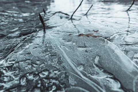 Frozen ice texture in winter river water Stock Photos