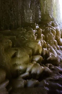 Frozen Ice Waterfall from Behind Stockfoto's