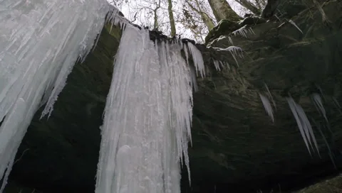 Frozen Ice Waterfall Stream 2.7K Stock Footage 35991500