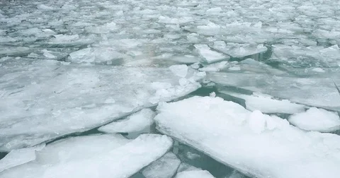 Frozen ice in winter in Chicago river Stock Footage 84605243