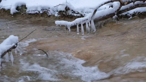Frozen icicle river close-up. Stock Footage 218714832