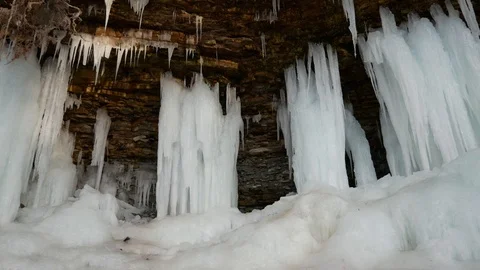 Frozen Icicles of Wequiock Falls Stock Footage 100977198