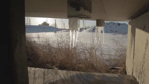 Frozen Icicles in Winter Setting Stock Footage 114020598