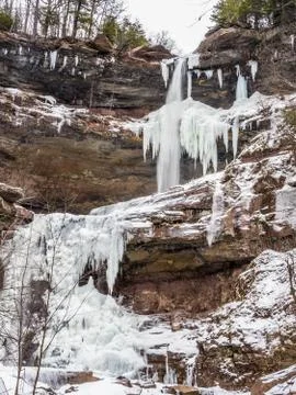 Frozen Kaaterskill Falls in winter Catskill mountains Stock Photos