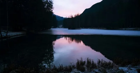 Frozen lake and sunset, slowmotion Stock Footage 71353209