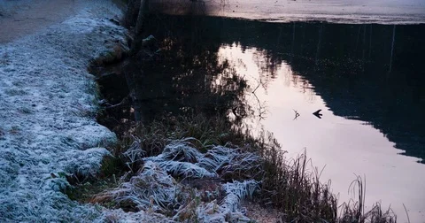 Frozen lake and sunset, slowmotion Stock Footage 71353438