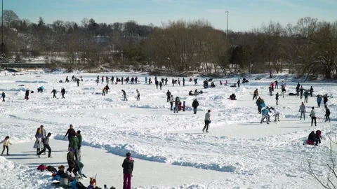 Frozen Lake Attracts Large Crowds During COVID-19 Pandemic Stock Footage 148794431
