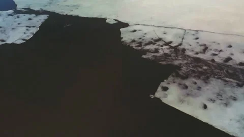 Frozen lake, beach, winter, spring, drone, aerial video, Ottawa, bird eyes view Stock Footage 237974572