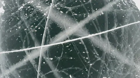 Frozen lake covered with a thick layer of ice, aerial shot Video stock 55190997