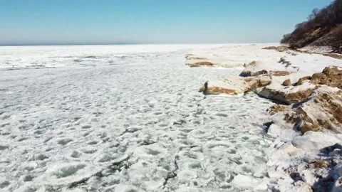 Frozen Lake Flyover Stock Footage 167616705