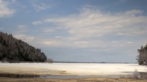 Frozen Lake Melting in Spring Time. Stock Footage