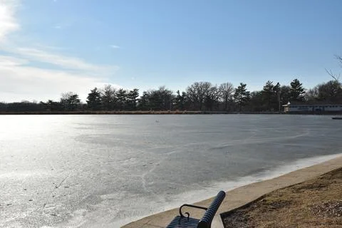 Frozen Lake at Miller Park Stock Photos