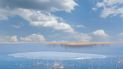 Frozen lake in mountain valley, winter mountain natural background Stock Footage 346207031