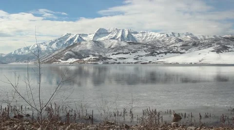 Frozen Lake in the Mountains Stock Footage 46204396