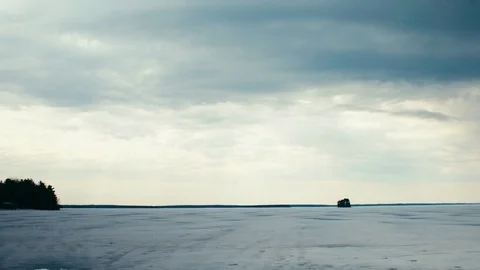 Frozen Lake in Spring / Winter Time. Stock Footage 74401626