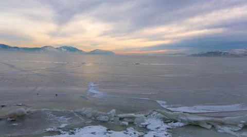 Frozen Lake Sunset Stock Footage 62728078
