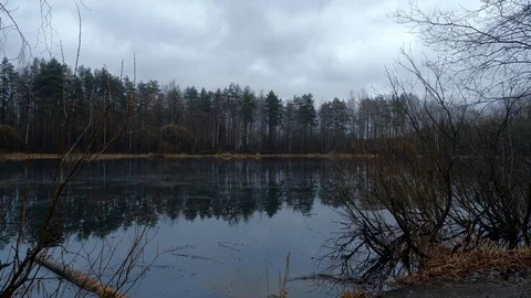Frozen lake with thawed water Stock Footage 123074393