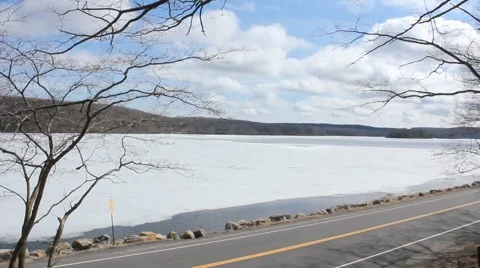 Frozen Lake thawing Stock Footage 1644274