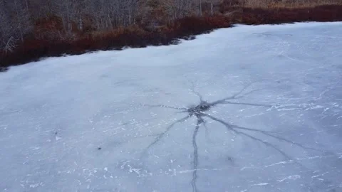 Frozen lake with visible cracks in intriguing shapes. Stock Footage 304297955