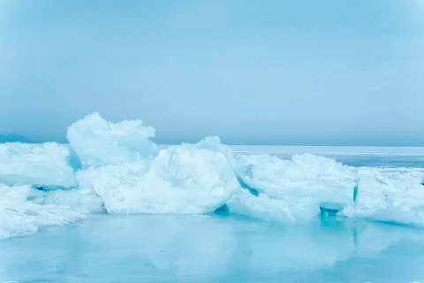 Frozen lake in winter, cold temperature with ice, Baikal, Russia Stock Photos