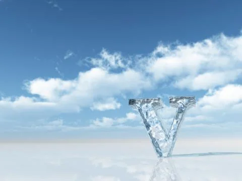 Frozen letter v under cloudy blue sky - 3d illustration Stock Illustration